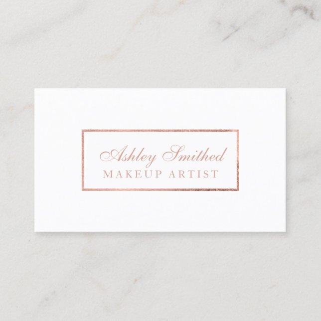 Modern faux rose gold blush white simple makeup business card (Front)