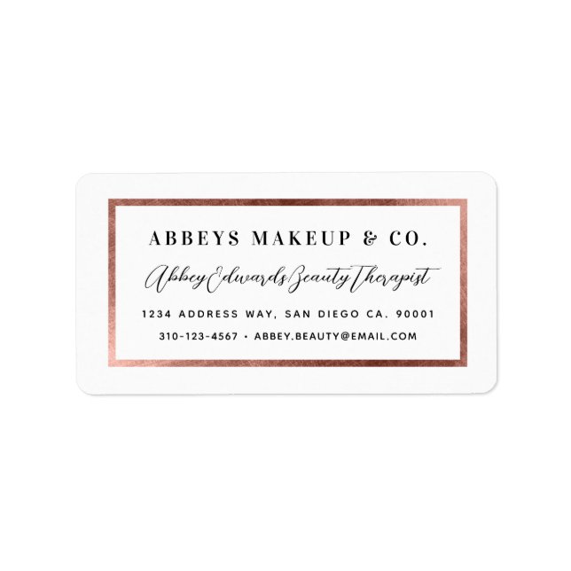 Modern Faux Rose Gold Border Business Label (Front)