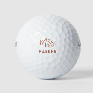 Modern Faux Rose Gold Brush Script   Mrs Golf Balls