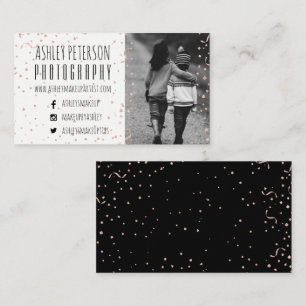 Modern faux rose gold confetti photography business card