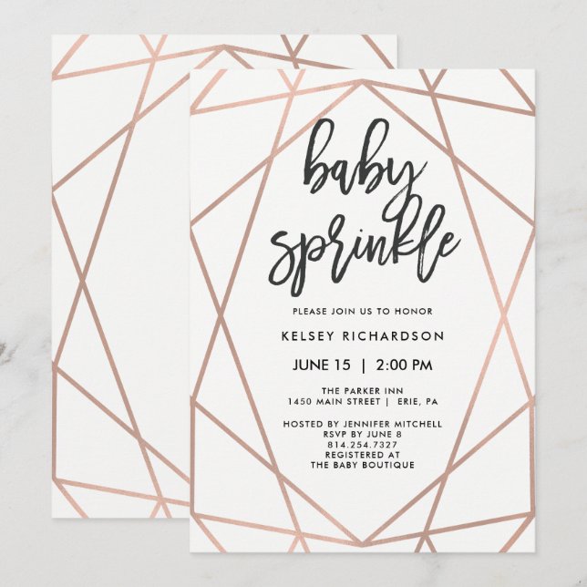 Modern Faux Rose Gold Geometric | Baby Sprinkle Invitation (Front/Back)