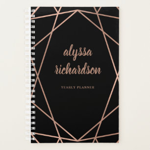 Modern Faux Rose Gold Geometric on Black Planner