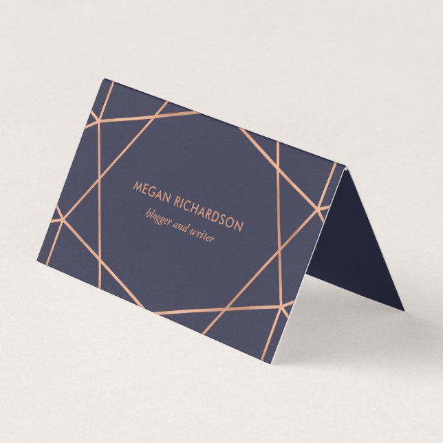 Modern Faux Rose Gold Geometric on Midnight Blue Business Card (Front)