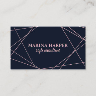 Modern Faux Rose Gold Geometric on Navy Blue Business Card
