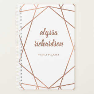 Modern Faux Rose Gold Geometric on White Planner