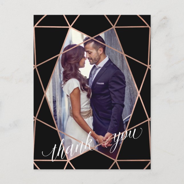 Modern Faux Rose Gold Geometric Photo Thank You Postcard (Front)