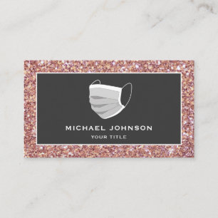 Modern Faux Rose Gold Glitter Face Mask Business Card