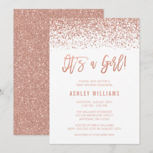 Modern Faux Rose Gold Glitter Girl Baby Shower Invitation