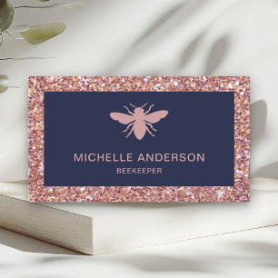 Modern Faux Rose Gold Glitter Honey Bee Beekeeper Business Card