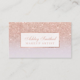 Modern faux rose gold glitter lilac ombre makeup business card