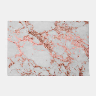 Modern faux rose gold glitter marble texture image doormat