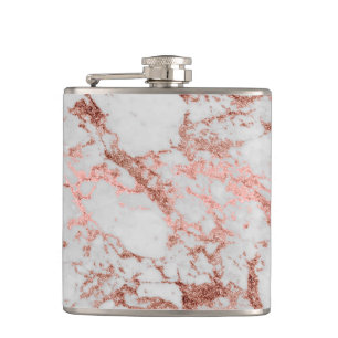 Modern faux rose gold glitter marble texture image hip flask