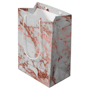 Modern faux rose gold glitter marble texture image medium gift bag