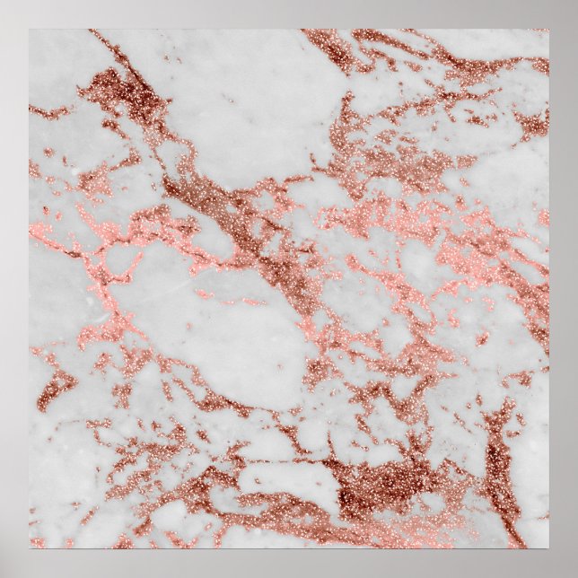 Modern faux rose gold glitter marble texture image poster (Front)