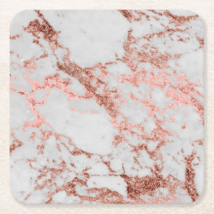 Modern faux rose gold glitter marble texture image square paper coaster