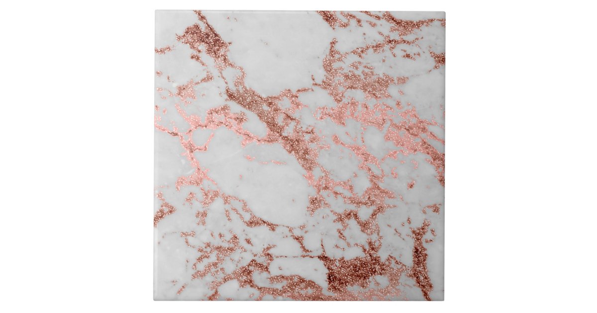 Modern Faux Rose Gold Glitter Marble Texture Image Tile Zazzle Co Uk
