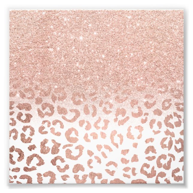 Modern faux rose gold glitter ombre leopard photo print (Front)