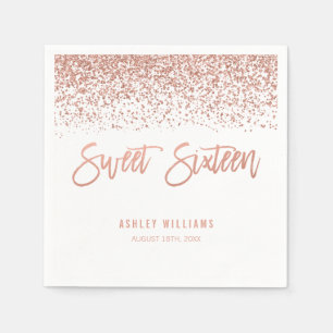 Modern Faux Rose Gold Glitter Sweet 16 Birthday Napkin
