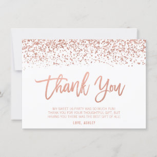 Modern Faux Rose Gold Glitter Sweet 16 Thank You Card
