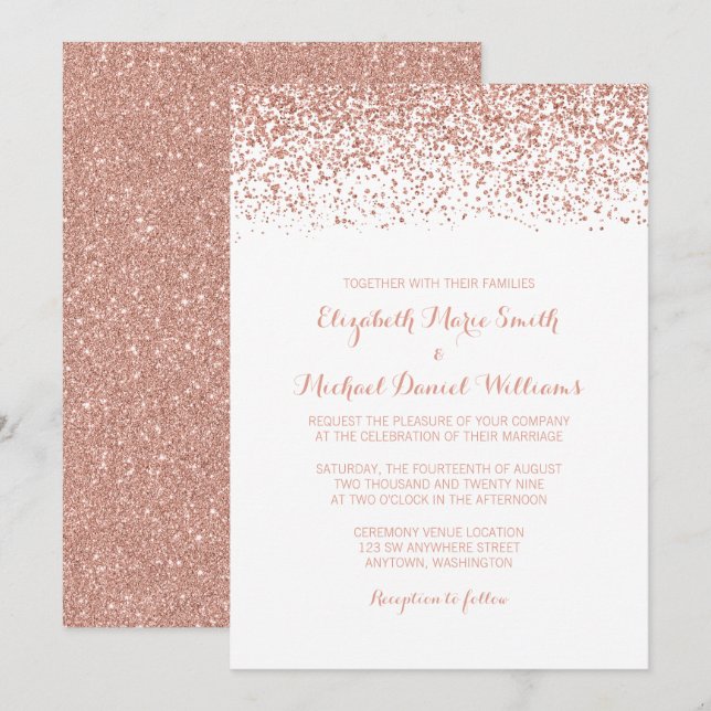 Modern Faux Rose Gold Glitter Wedding Invitations (Front/Back)