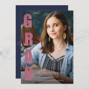 Modern Faux Rose Gold GRAD Photo Graduation Invitation