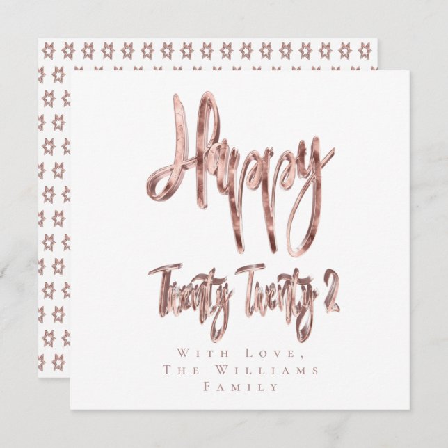 Modern Faux Rose Gold Happy New Year 2022 Holiday Card (Front/Back)
