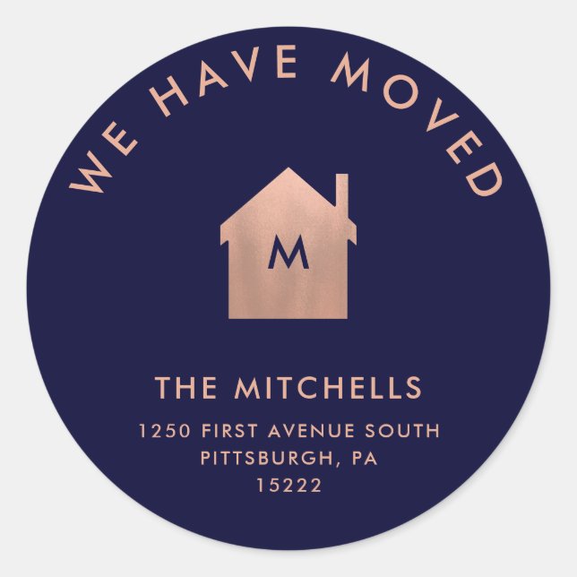 Modern Faux Rose Gold House | New Address Classic Round Sticker (Front)