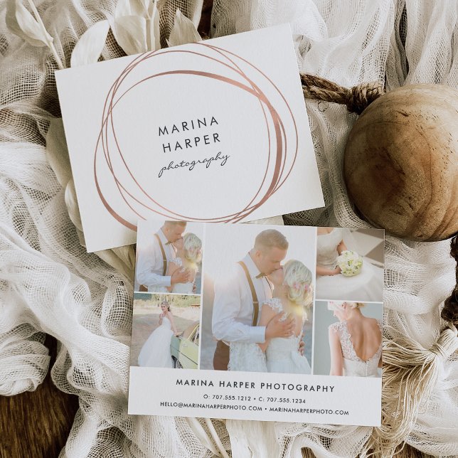 Modern Faux Rose Gold Logo 5-Photo Collage Postcard (Creator Uploaded)