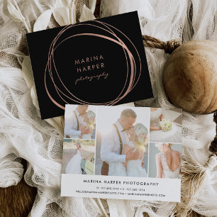 Modern Faux Rose Gold Logo Photo Collage Postcard