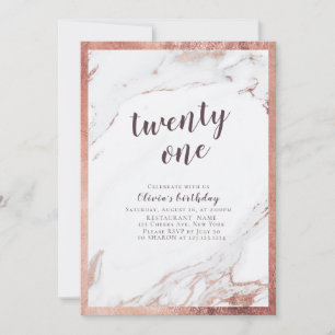 Modern faux rose gold marble 21st birthday party invitation