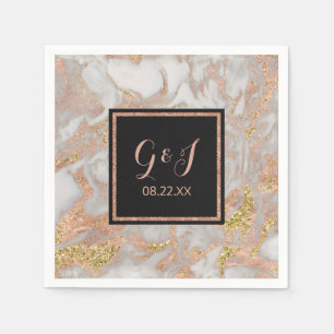 Modern Faux Rose Gold Marble Monogram Wedding Napkin