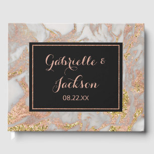 Modern Faux Rose Gold Marble Personalised Wedding Guest Book