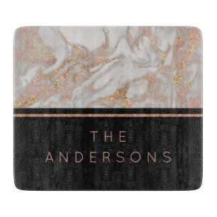 Modern Faux Rose Gold Marble Swirl Monogram Cutting Board
