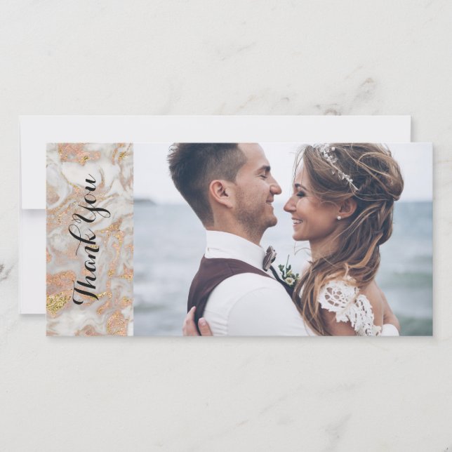 Modern Faux Rose Gold Marble Wedding Thank You Card (Front)