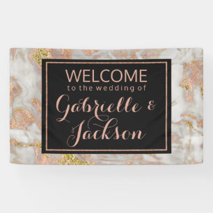 Modern Faux Rose Gold Marble Wedding Welcome Banner