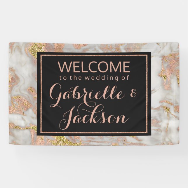 Modern Faux Rose Gold Marble Wedding Welcome Banner (Horizontal)