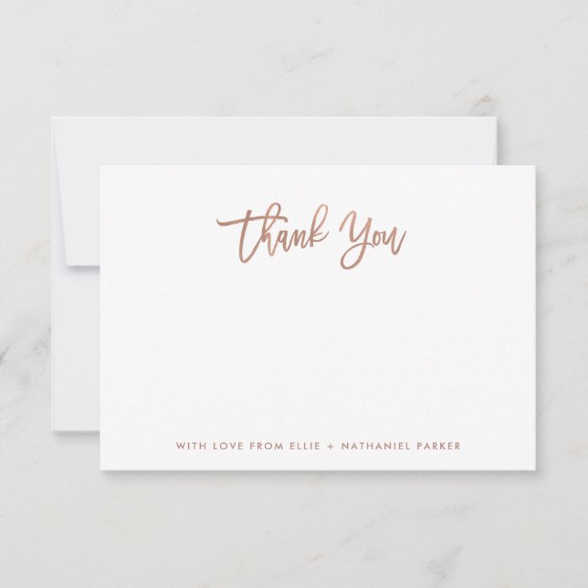 Modern Faux Rose Gold Script Thank You Card (Front)