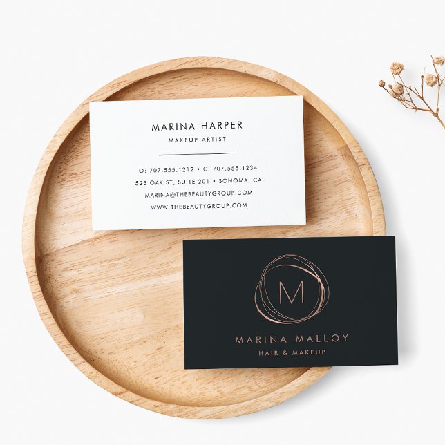 Modern Faux Rose Gold & Soft Black Abstract Business Card (Creator Uploaded)