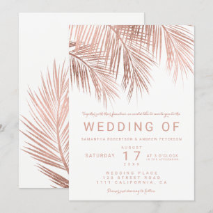 Modern faux rose gold tropical palm tree wedding  invitation