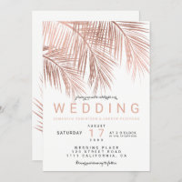 Modern faux rose gold tropical palm tree wedding