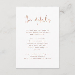 Modern Faux Rose Gold   Wedding Guest Details Enclosure Card