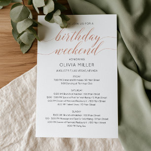 Modern Faux Rose Gold Weekend Birthday Itinerary