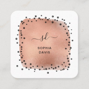 Modern Faux Rose Gold with Black Dots Square Business Card