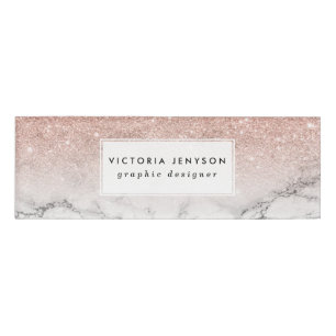 Modern faux rose pink glitter ombre white marble name tag