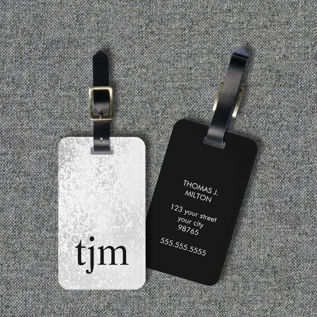 Modern Faux Silver Black Bold Monogram Luggage Tag (Creator Uploaded)