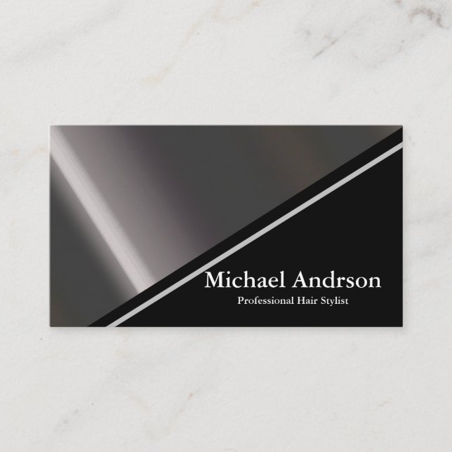 Modern Faux Silver & Black Foil Colour Block Business Card (Front)