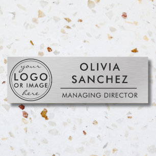 Modern Faux Silver Business Logo Name Tag
