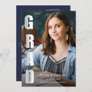 Modern Faux Silver Foil GRAD Photo Graduation Invitation