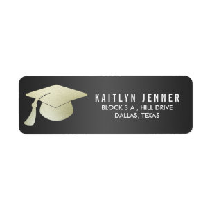 Modern Faux Silver Foil Graduation Hat Black
