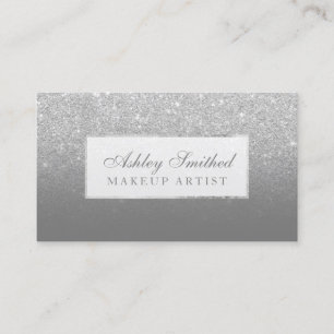 Modern faux silver glitter gray ombre makeup business card
